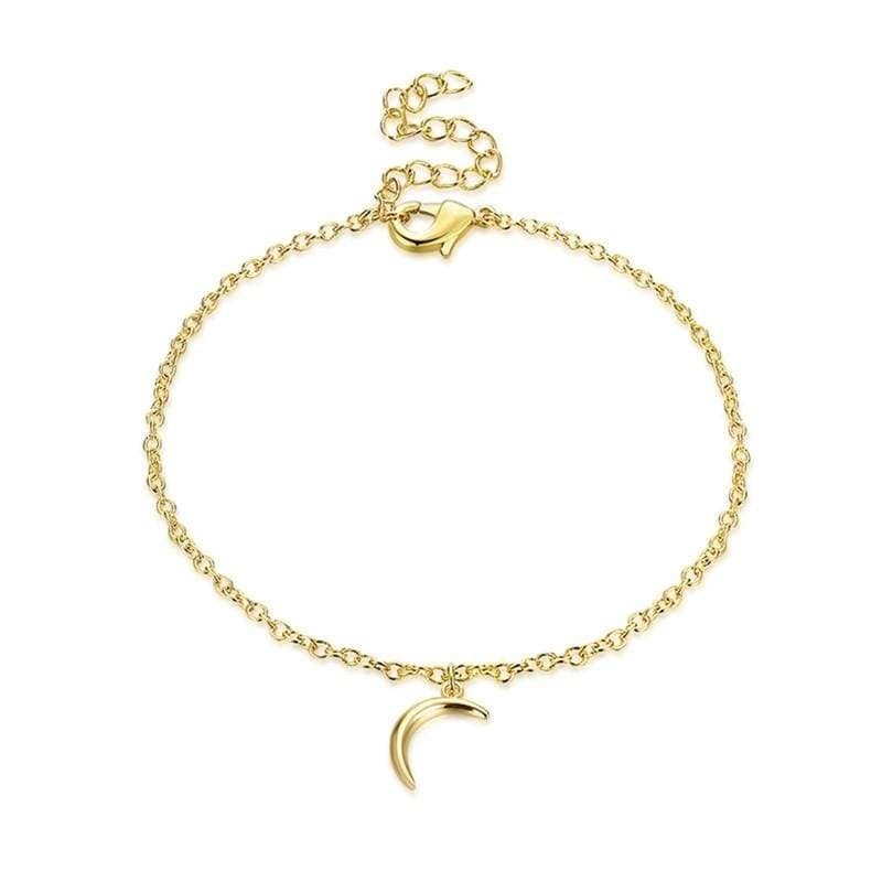 Golden Simple Bracelet with Thin Chain and Crescent Moon Pendant Length Adjustable Chian with Lobster Clasp - Ultrabasic
