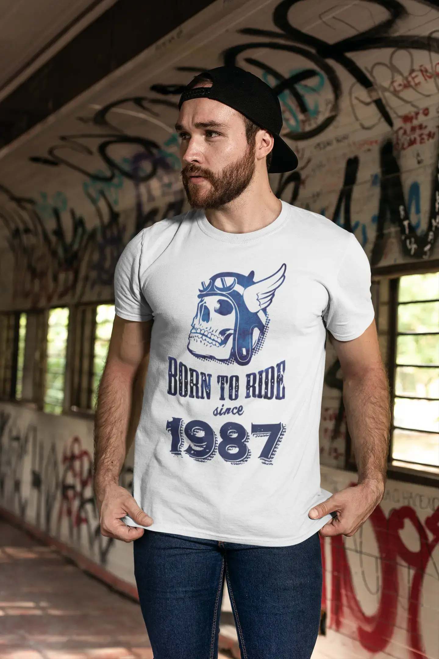 1987, Born to Ride Since 1987 Men's T-shirt White Birthday Gift 00494