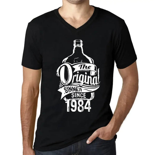 Men's Graphic T-Shirt V Neck The Original Sinner Since 1984 40th Birthday Anniversary 40 Year Old Gift 1984 Vintage Eco-Friendly Short Sleeve Novelty Tee
