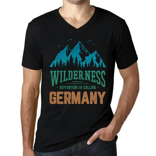 Men's Graphic T-Shirt V Neck Wilderness, Adventure Is Calling Germany Eco-Friendly Limited Edition Short Sleeve Tee-Shirt Vintage Birthday Gift Novelty