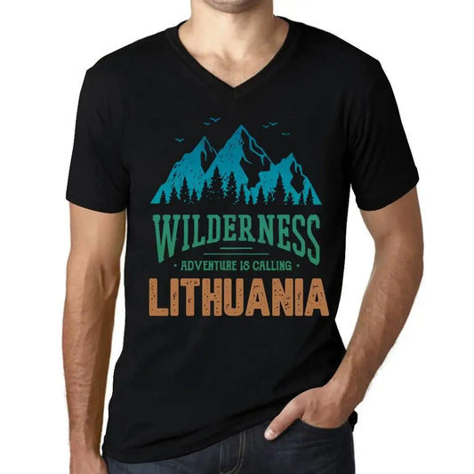 Men's Graphic T-Shirt V Neck Wilderness, Adventure Is Calling Lithuania Eco-Friendly Limited Edition Short Sleeve Tee-Shirt Vintage Birthday Gift Novelty