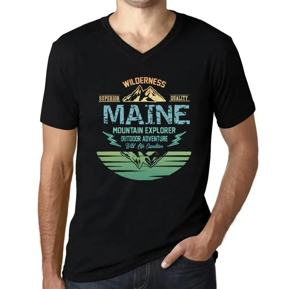 Men's Graphic T-Shirt V Neck Outdoor Adventure, Wilderness, Mountain Explorer Maine Eco-Friendly Limited Edition Short Sleeve Tee-Shirt Vintage Birthday Gift Novelty