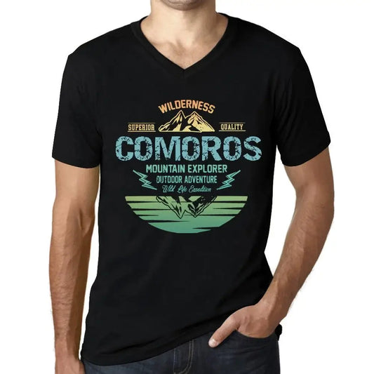 Men's Graphic T-Shirt V Neck Outdoor Adventure, Wilderness, Mountain Explorer Comoros Eco-Friendly Limited Edition Short Sleeve Tee-Shirt Vintage Birthday Gift Novelty