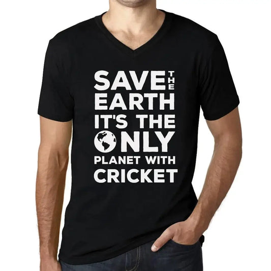 Men's Graphic T-Shirt V Neck Save The Earth It’s The Only Planet With Cricket Eco-Friendly Limited Edition Short Sleeve Tee-Shirt Vintage Birthday Gift Novelty