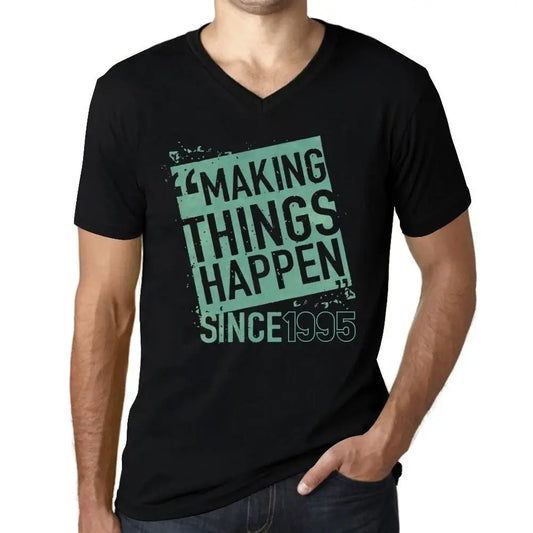 Men's Graphic T-Shirt V Neck Making Things Happen Since 1995 29th Birthday Anniversary 29 Year Old Gift 1995 Vintage Eco-Friendly Short Sleeve Novelty Tee