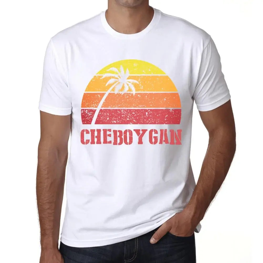 Men's Graphic T-Shirt Palm, Beach, Sunset In Cheboygan Eco-Friendly Limited Edition Short Sleeve Tee-Shirt Vintage Birthday Gift Novelty