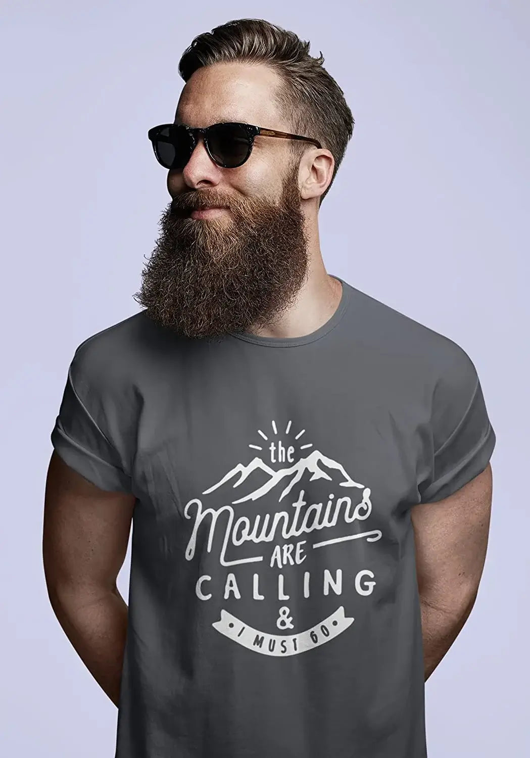 ULTRABASIC - Graphic Printed Men's The Mountains Are Calling And I Must Go Hiking Tee Navy