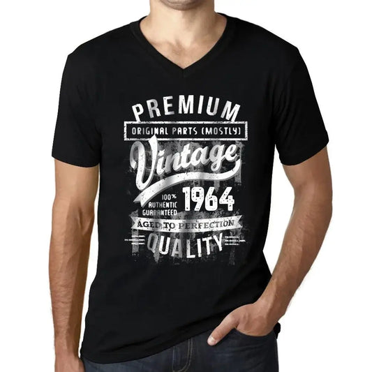 Men's Graphic T-Shirt V Neck Original Parts (Mostly) Aged to Perfection 1964 60th Birthday Anniversary 60 Year Old Gift 1964 Vintage Eco-Friendly Short Sleeve Novelty Tee