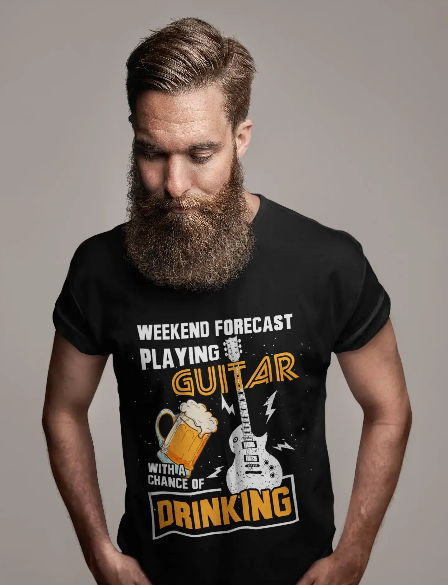 ULTRABASIC Men's T-Shirt Weekend Forecast Playing Guitar With a Chance of Drinking - Beer Lover Tee Shirt
