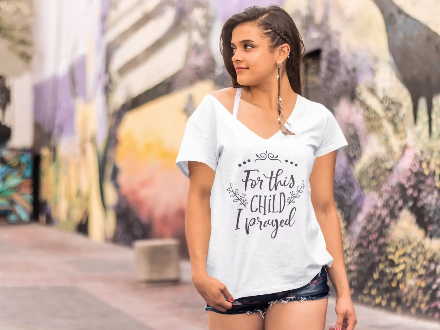 ULTRABASIC Women's T-Shirt For This Child I Prayed - Short Sleeve Tee Shirt Tops