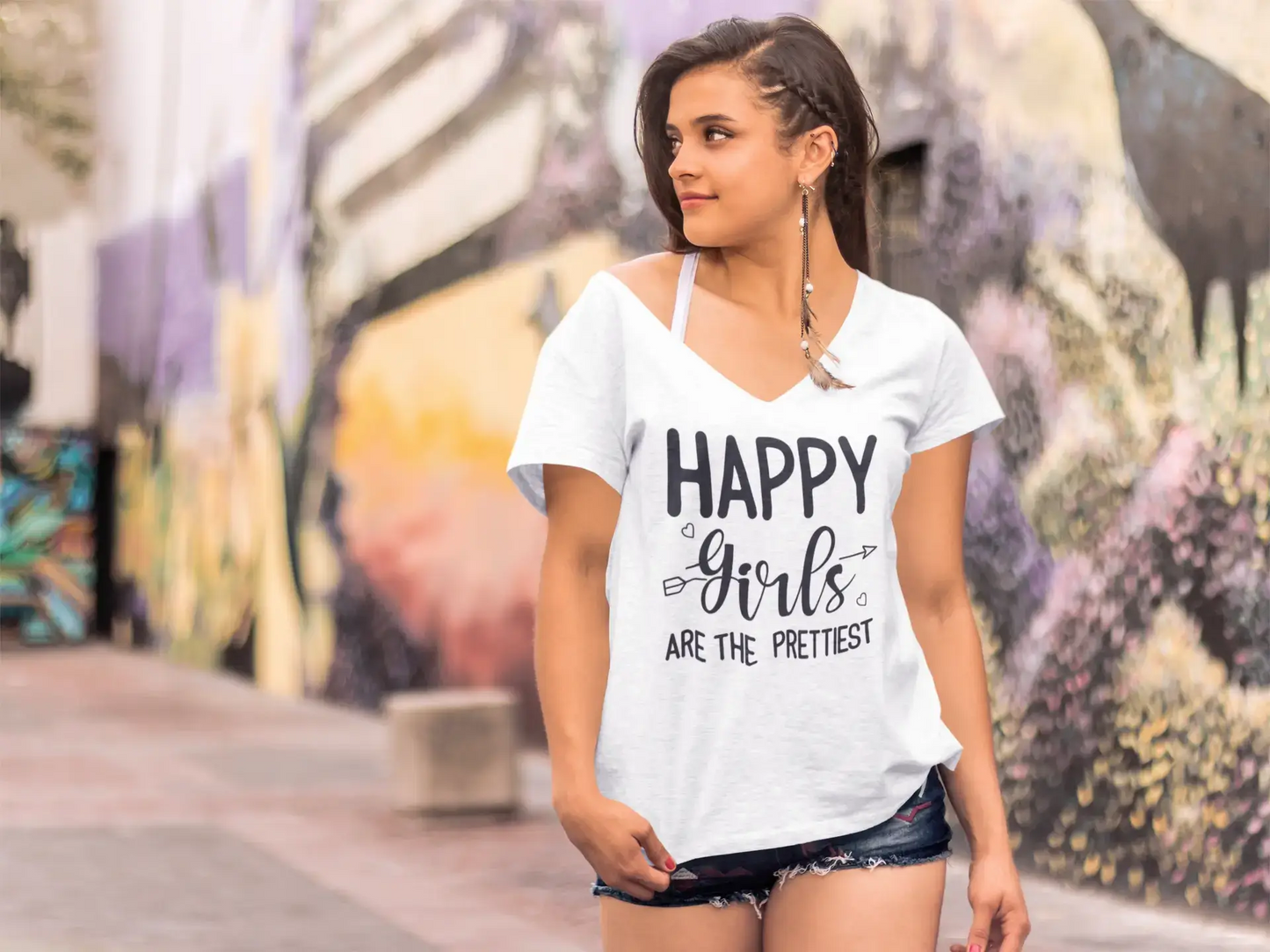 ULTRABASIC Women's T-Shirt Happy Girls Are the Prettiest - Short Sleeve Tee Shirt Gift Tops
