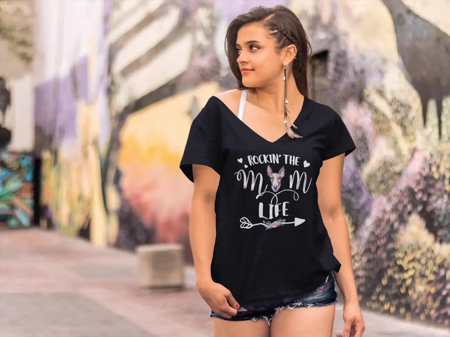 ULTRABASIC Women's T-Shirt Rockin' the Ibizan Hound Mom Life - Dog Lover Tee Shirt