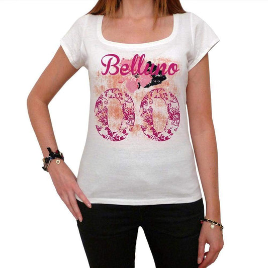 00, Belluno, City With Number, <span>Women's</span> <span>Short Sleeve</span> Round White T-shirt 00008 - ULTRABASIC