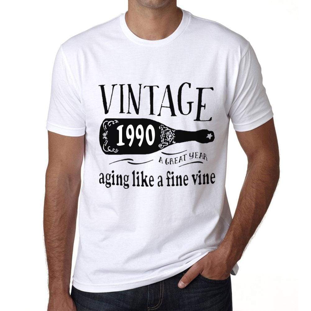 1990 Aging Like A Fine Wine Mens T-Shirt White Birthday Gift 00457 - White / Xs - Casual