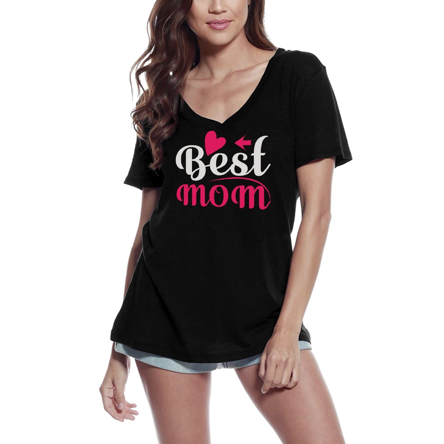 ULTRABASIC Women's T-Shirt Best Mom - Heart Short Sleeve Tee Shirt Tops