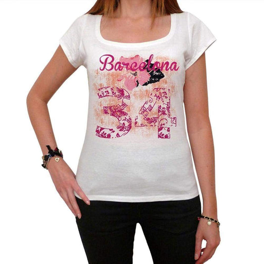 34 Barcelona City With Number Womens Short Sleeve Round White T-Shirt 00008 - Casual