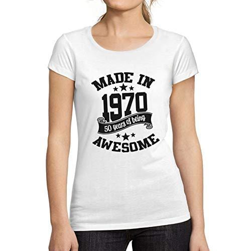 Ultrabasic - T-Shirt Donna Girocollo Made in 1970 Idée Cadeau T-Shirt pour Le 50e Anniversaire Blanc