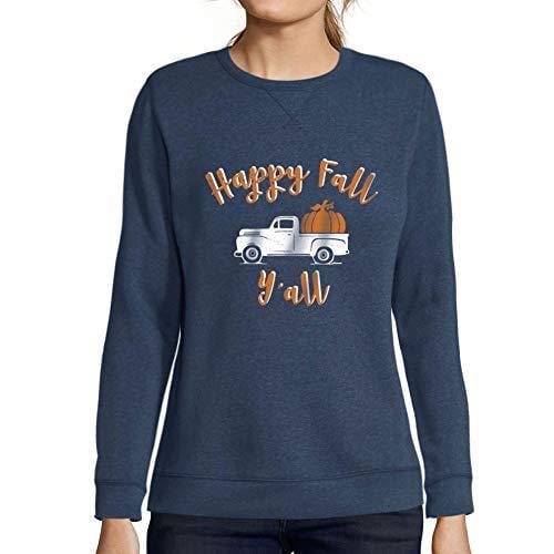 Ultrabasic - Femme Imprimé Graphique Sweat-Shirt Happy Fall Y'all Pumpkin Truck Denim