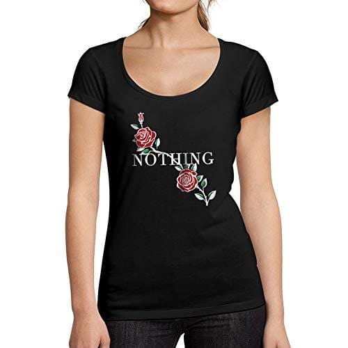 Ultrabasic - Femme Graphique Nothing Imprimé des Roses Noir des Lettres Tee Noir Profond