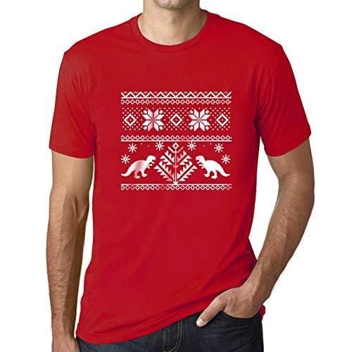 Ultrabasic - Homme T-Shirt Graphique Dinosaure Drôle Imprimé Lettres Noël Cadeau Rouge
