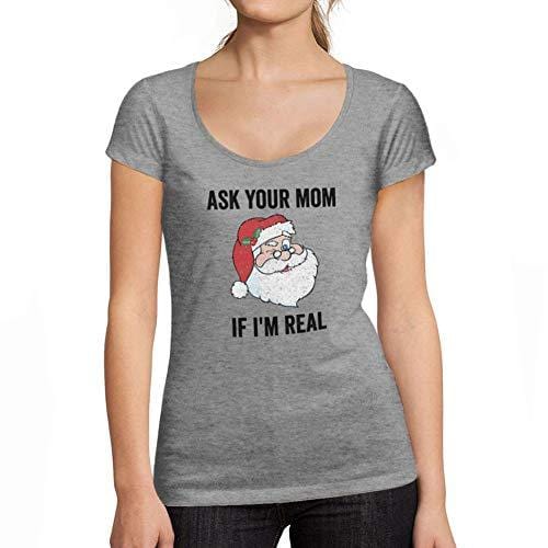 Ultrabasic - Tee-Shirt Femme col Rond Décolleté Funny Santa Christmas T-Shirt Xmas Gift Ideas Gris Chiné