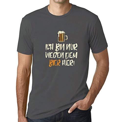 Ultrabasic - Homme T-Shirt Graphique Ich Bin Nur Wegen dem Bier Hier Gris Souris