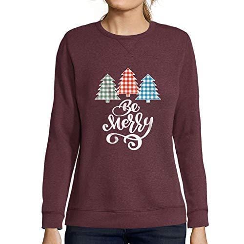 Ultrabasic - Femme Imprimé Graphique Sweat-Shirt Be Merry Christmas Xmas Gift Ideas Bordeaux