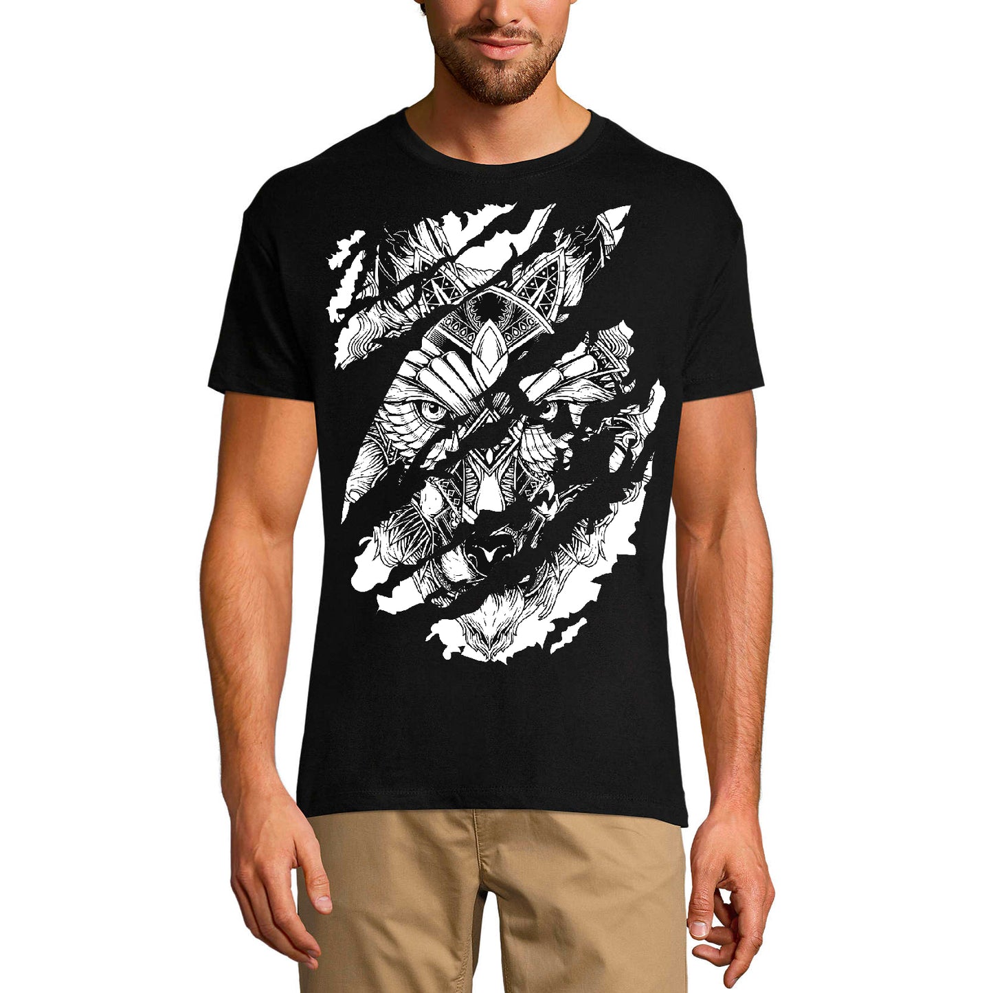 ULTRABASIC Men's Torn T-Shirt Warrior Wolf - Funny Shirt for Men