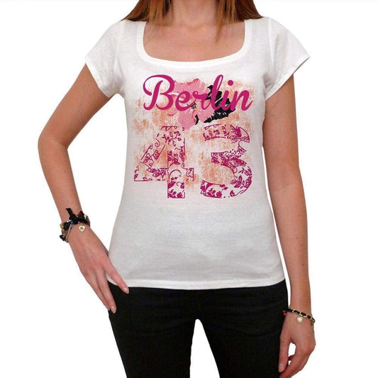 43 Berlin City With Number Womens Short Sleeve Round White T-Shirt 00008 - White / Xs - Casual