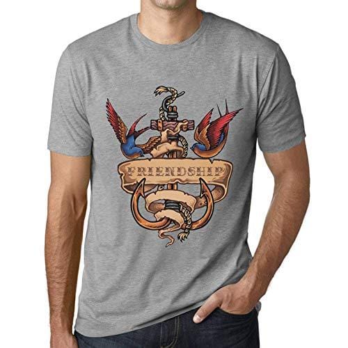 Ultrabasic - Homme T-Shirt Graphique Anchor Tattoo Friendship Gris Chiné