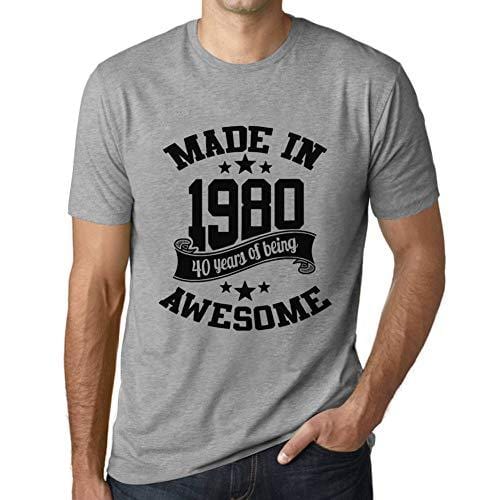 Ultrabasic - Homme T-Shirt Graphique Made in 1980 Idée Cadeau T-Shirt pour Le 40e Anniversaire Gris Chiné