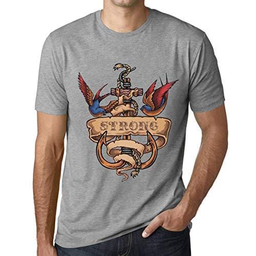 Ultrabasic - Homme T-Shirt Graphique Anchor Tattoo Strong Gris Chiné
