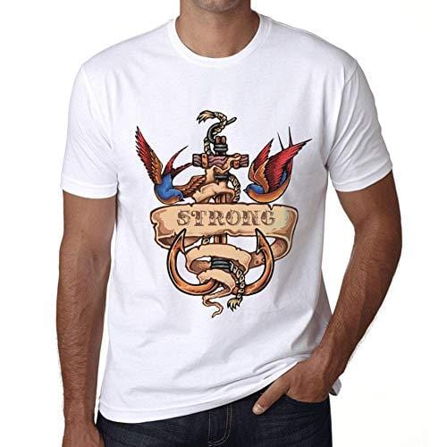 Ultrabasic - Homme T-Shirt Graphique Anchor Tattoo Strong Blanc