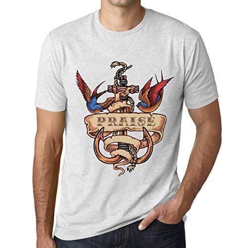 Ultrabasic - Homme T-Shirt Graphique Anchor Tattoo Praise Blanc Chiné