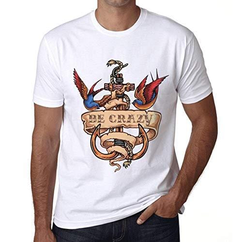 Ultrabasic - Homme T-Shirt Graphique Anchor Tattoo BE Crazy Blanc