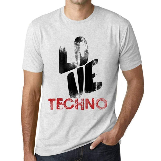 Ultrabasic - Homme T-Shirt Graphique Love Techno Blanc Chiné