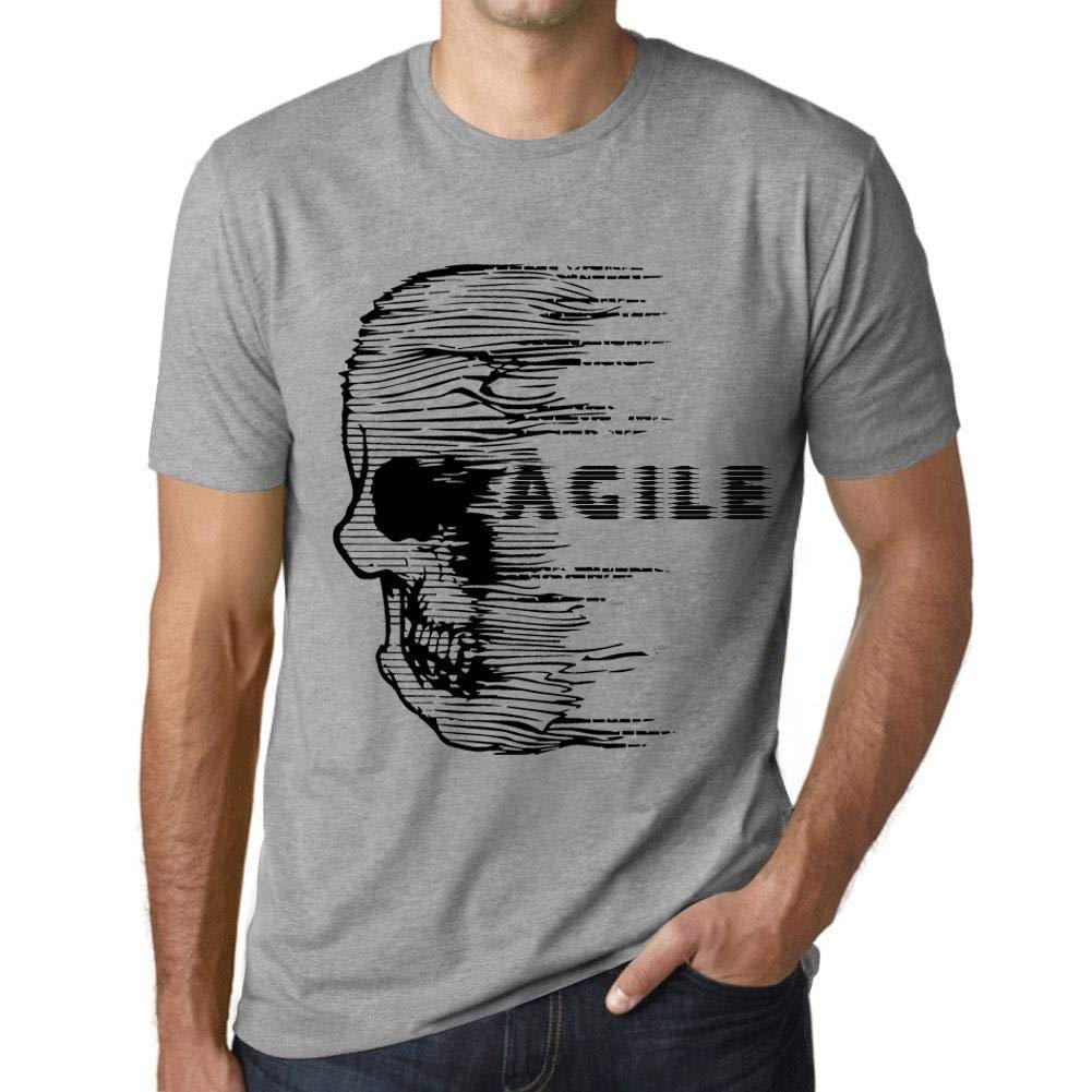 Homme T-Shirt Graphique Imprimé Vintage Tee Anxiety Skull Agile Gris Chiné