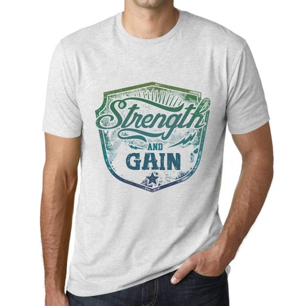 Homme T-Shirt Graphique Imprimé Vintage Tee Strength and Gain Blanc Chiné