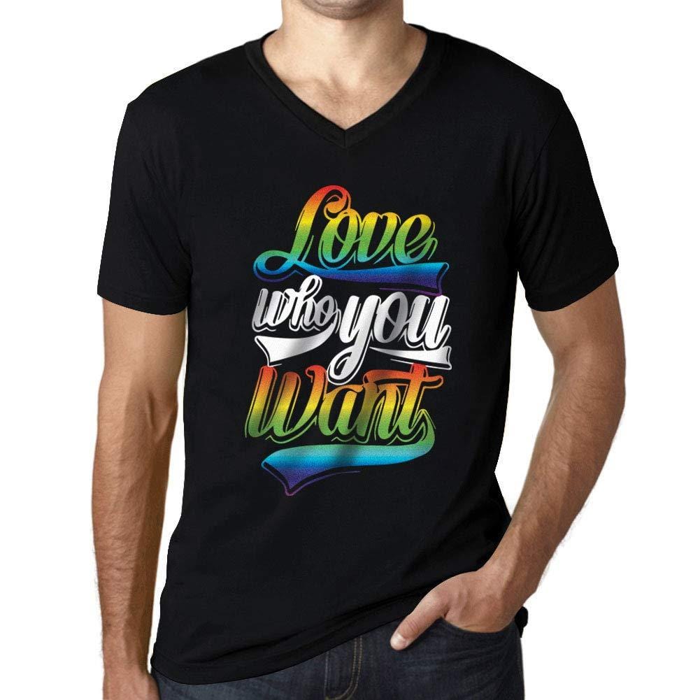 Homme Graphique Col V Tee Shirt LGBT Love Who You Want Noir Profond