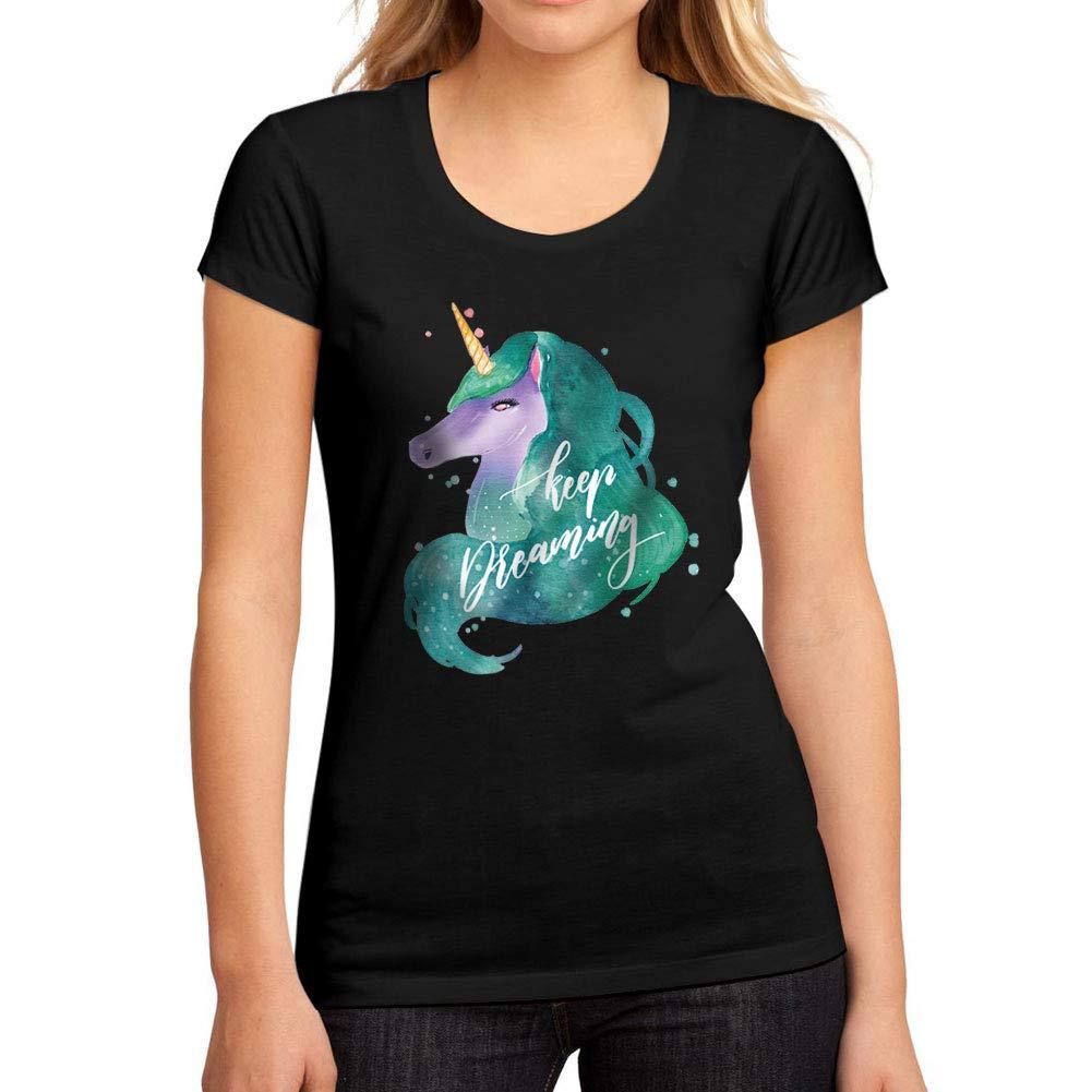 Femme Graphique Tee Shirt Keep Dreaming Unicorn Noir Profond