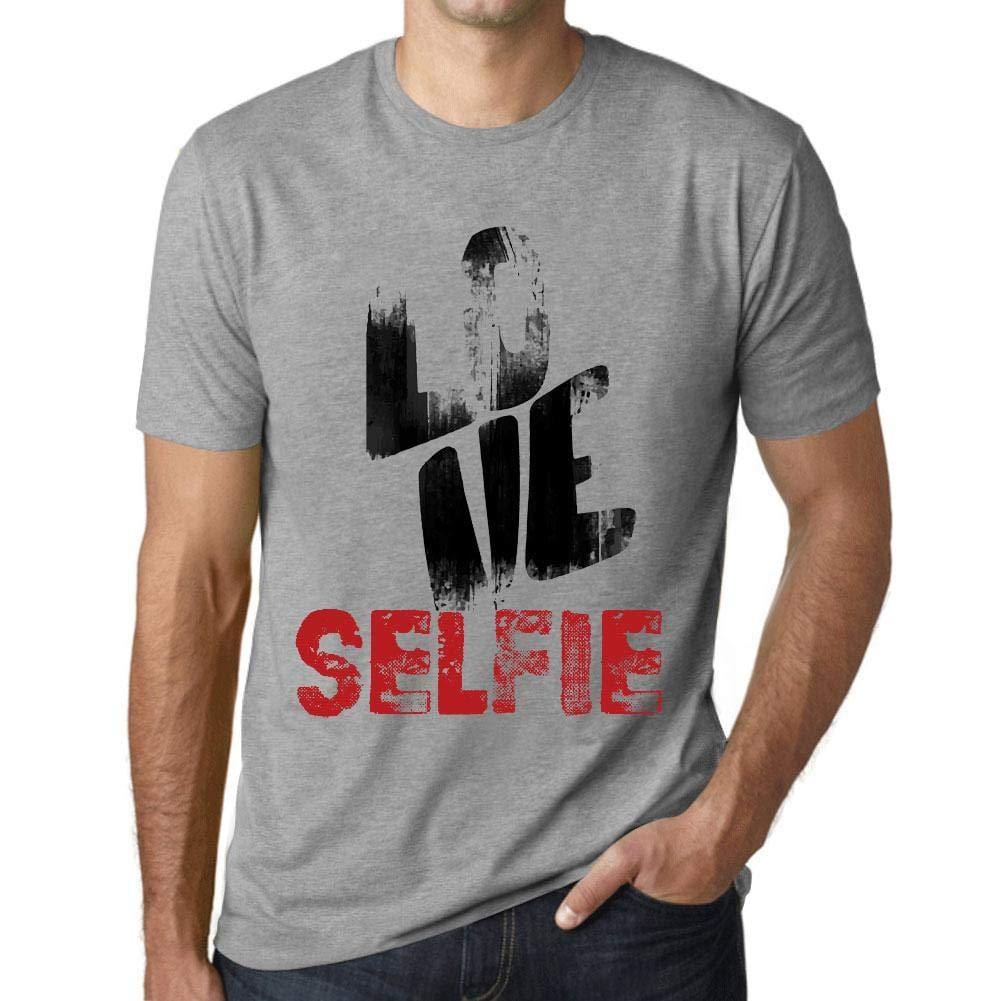 Ultrabasic - Homme T-Shirt Graphique Love Selfie Gris Chiné