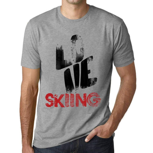 Ultrabasic - Homme T-Shirt Graphique Love Skiing Gris Chiné