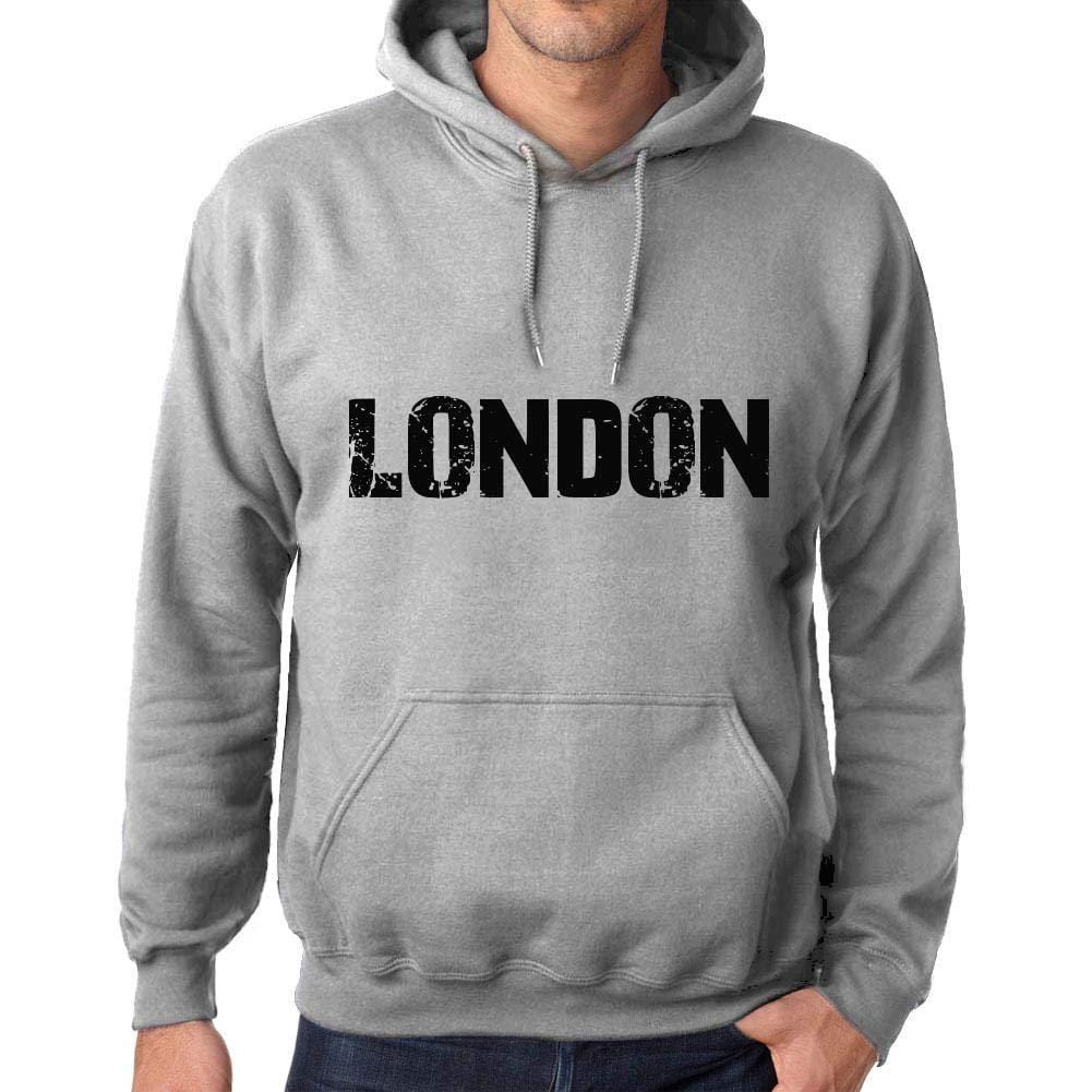 Homme Femme Unisex Sweat à Capuche Hoodie Popular Words London Gris Chiné