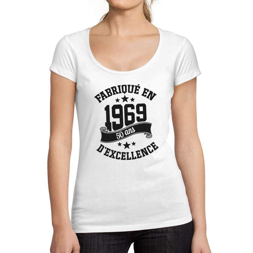 Ultrabasic - Tee-Shirt Femme col Rond Décolleté Fabriqué en 1969, 50 Ans d'être Génial T-Shirt Blanco