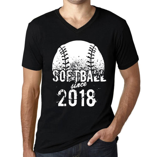 Men&rsquo;s Graphic V-Neck T-Shirt Softball Since 2018 Deep Black - Ultrabasic