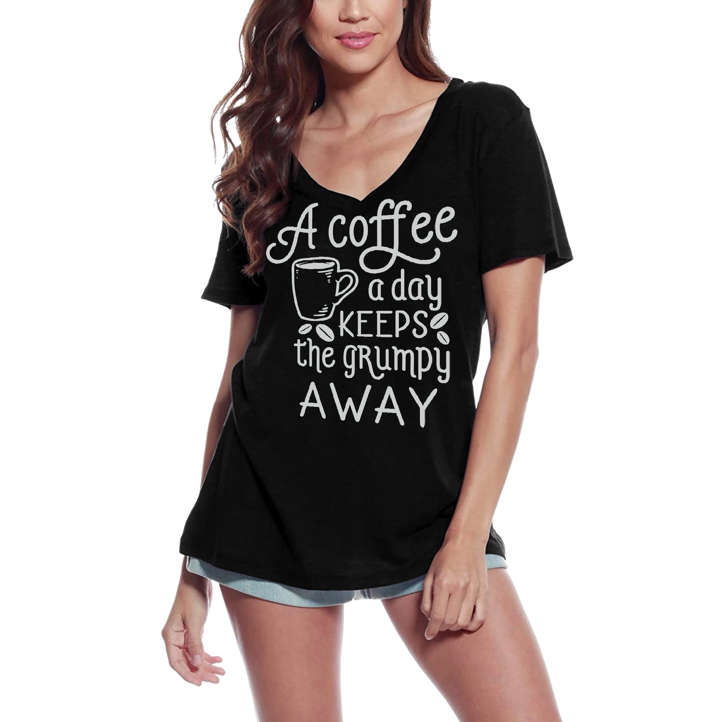 ULTRABASIC Women's T-Shirt A Coffee a Day Keeps the Grumpy Away - Funny Tee Shirt