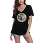ULTRABASIC Women's V Neck T-Shirt Moon Cat - Funny Kitten Shirt for Cat Lovers