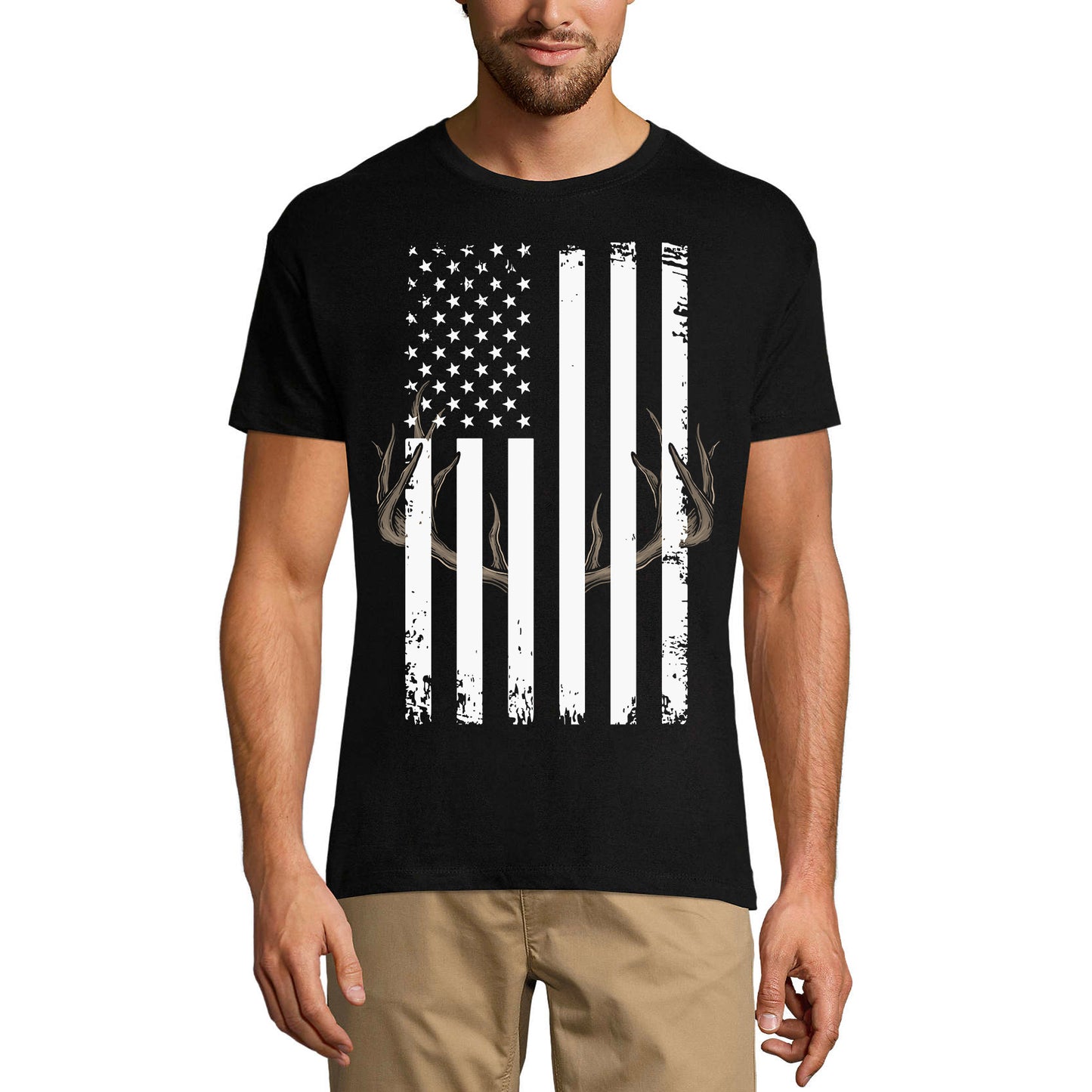 ULTRABASIC Men's T-Shirt US Flag Deer Hunter - Hunting Tee Shirt