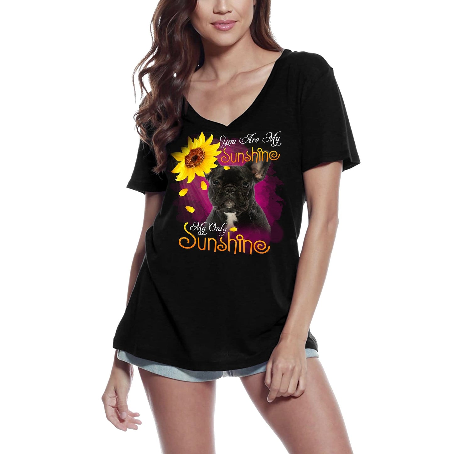 ULTRABASIC Women's V-Neck T-Shirt My Only Sunshine - French Bulldog