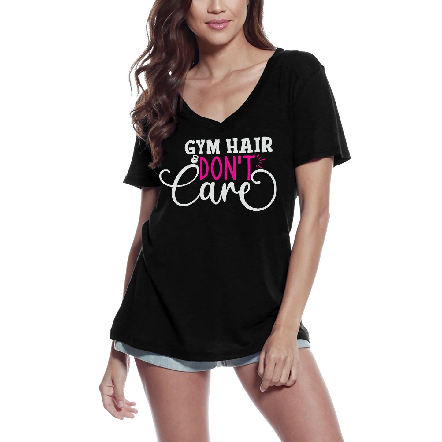 ULTRABASIC Women's Novelty T-Shirt Gym Hair Don't Care - Funny Gym Tee Shirt